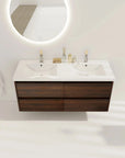 48 Inch Bathroom Vanity with Dual Resin Sinks & Soft Close Drawers color: California Walnut