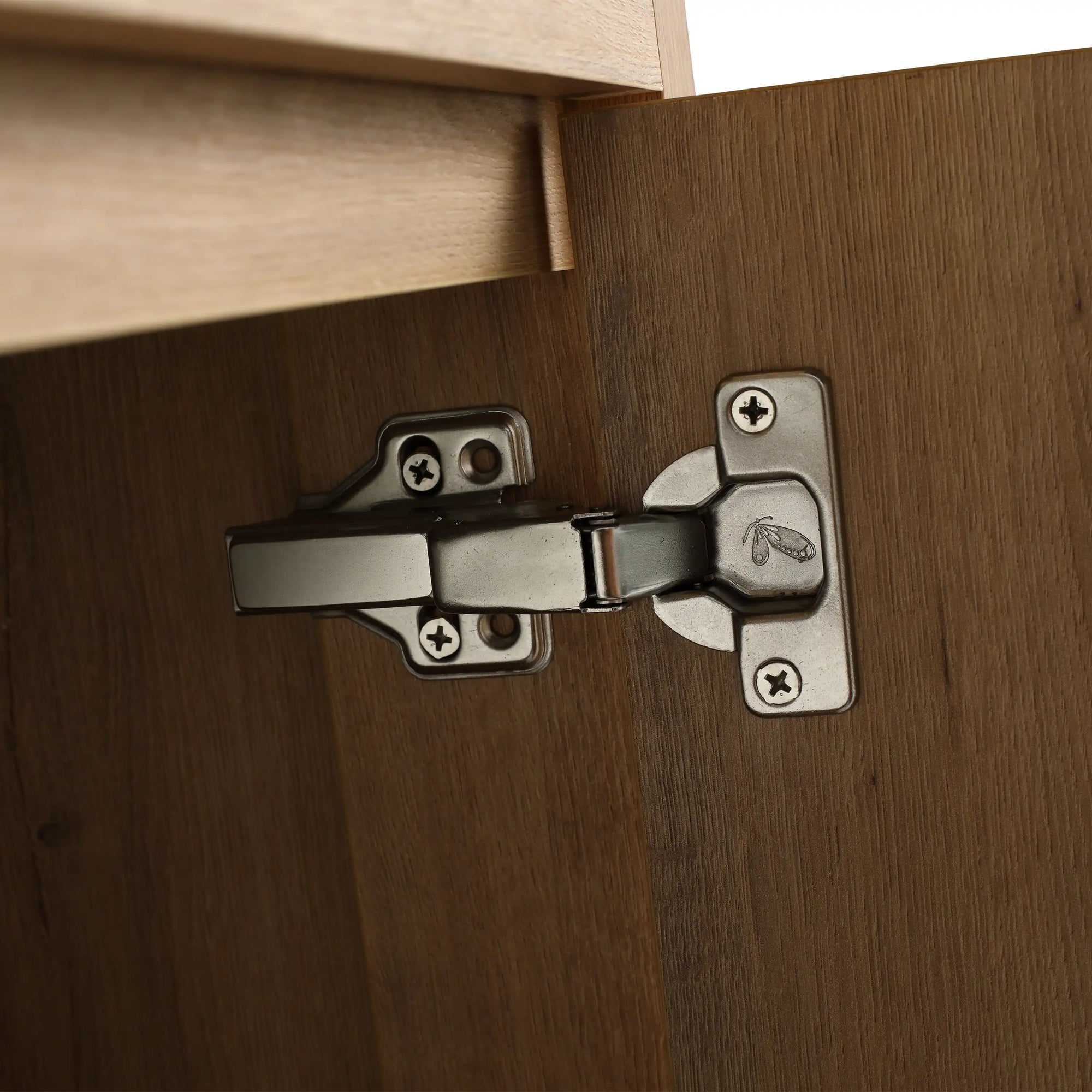 Soft-close hinge detail on freestanding 24 inch bathroom vanity with sink, 24" cabinet | Ace Decor
