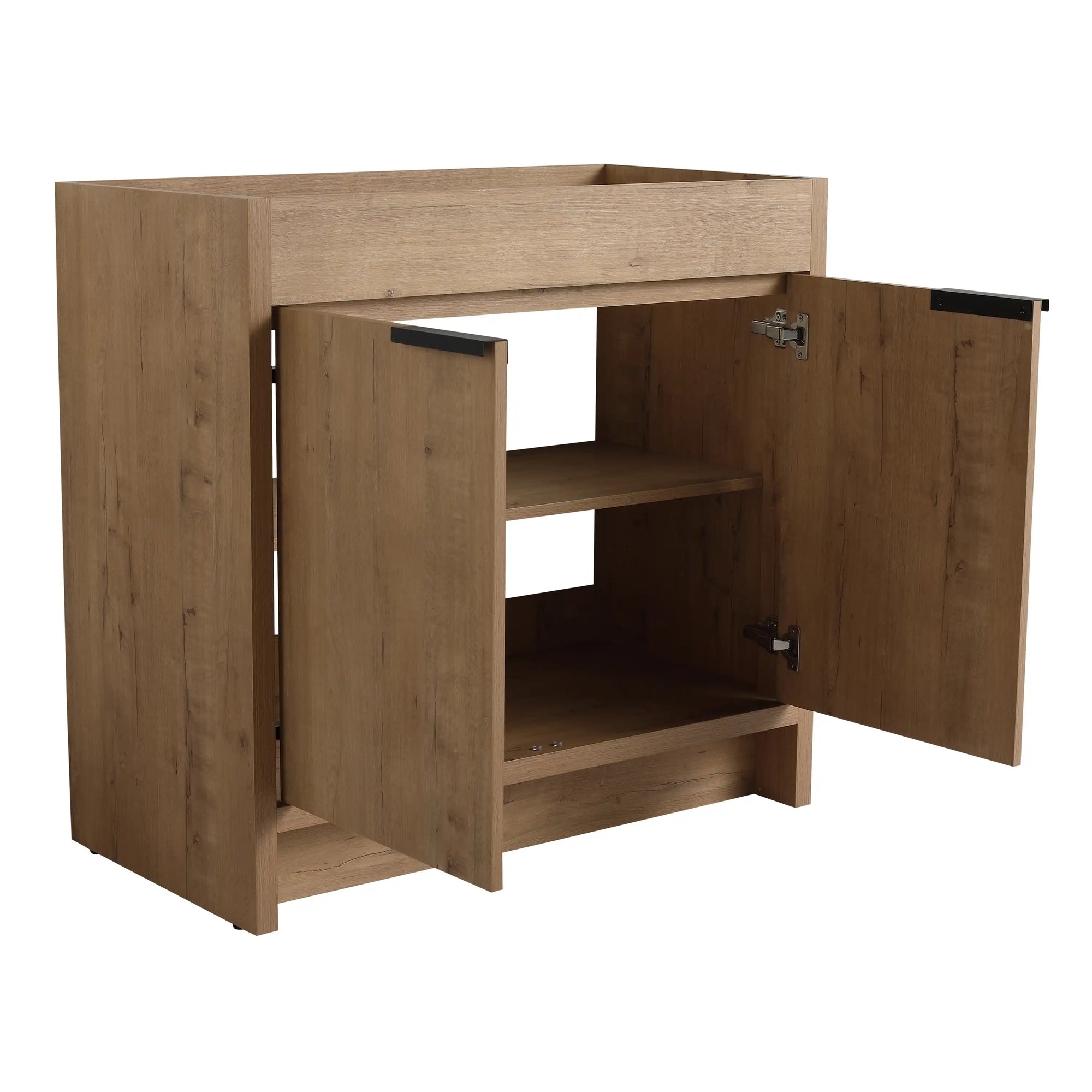 36" imitative oak bathroom vanity interior with double doors and adjustable shelf | 36 inch vanity with sink | Ace Decor