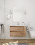 Wall-Mounted Bathroom Vanity with Gel Sink & Soft Close Drawers color: Imitative Oak