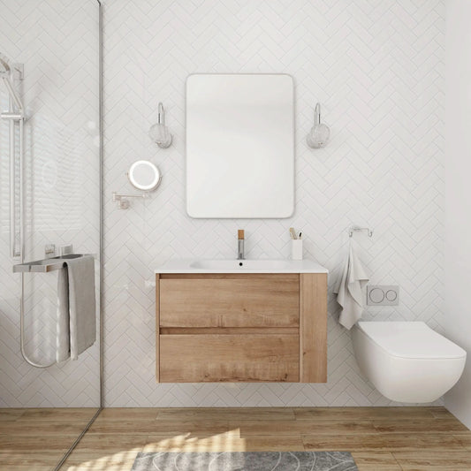 Wall-Mounted Bathroom Vanity with Gel Sink & Soft Close Drawers color: Imitative Oak