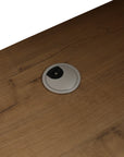 Close-up of cable management grommet on 30 inch vanity with sink in imitative oak, 30" | Ace Decor