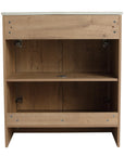 30 inch vanity with sink rear interior view showing shelf and plumbing access, freestanding 30" vanity | Ace Decor