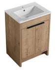 Angled view of freestanding 24 inch bathroom vanity with sink, 24" imitative oak finish | Ace Decor