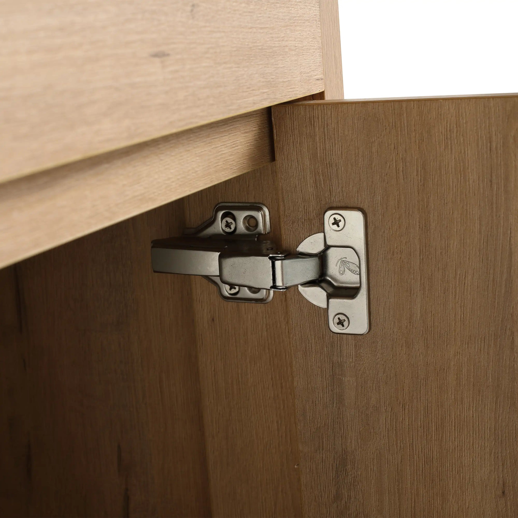 Soft-close hinge hardware detail inside 30 inch vanity with sink cabinet | Ace Decor