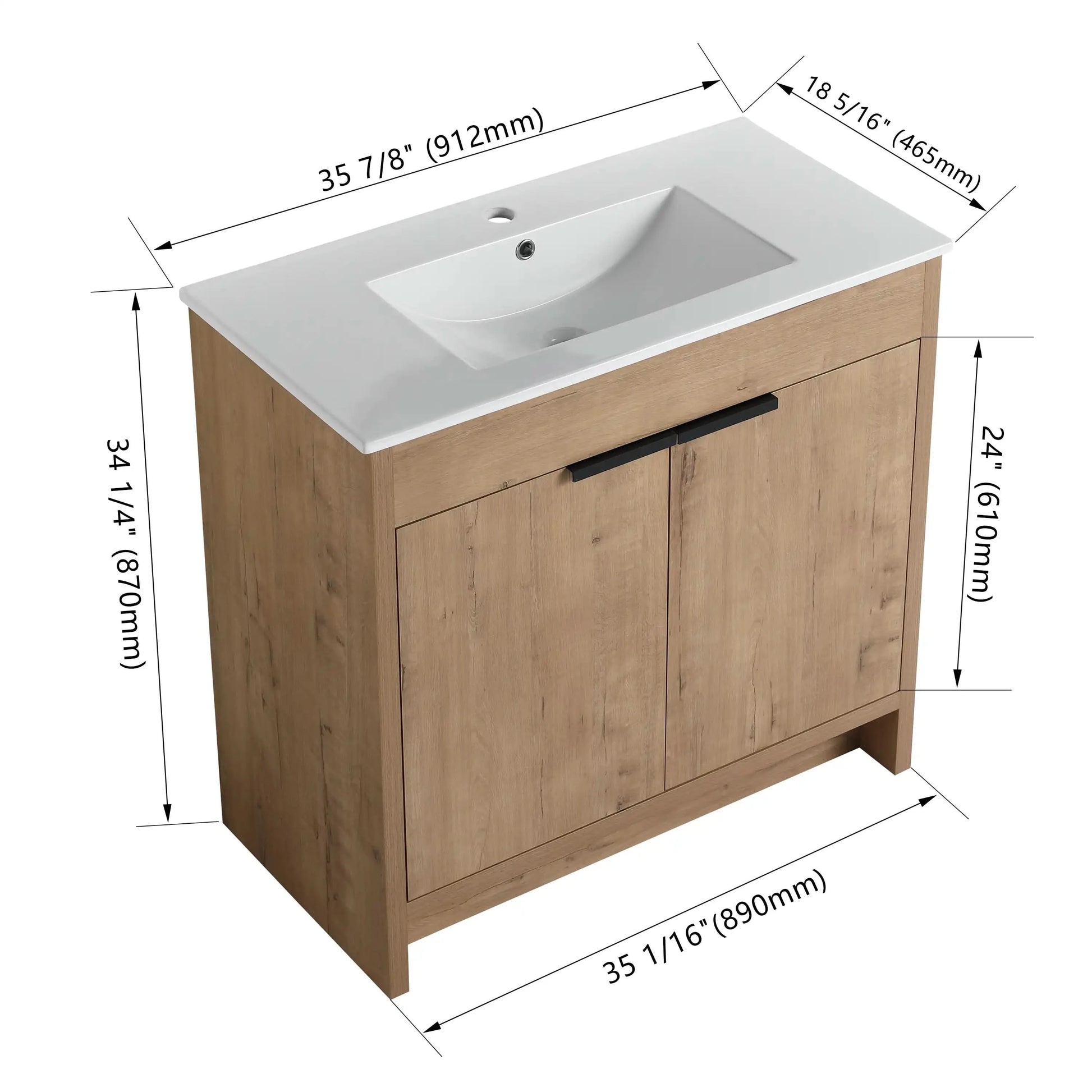 Freestanding Bathroom Vanity with Sink & 2 Soft-Close Doors color: Imitative Oak