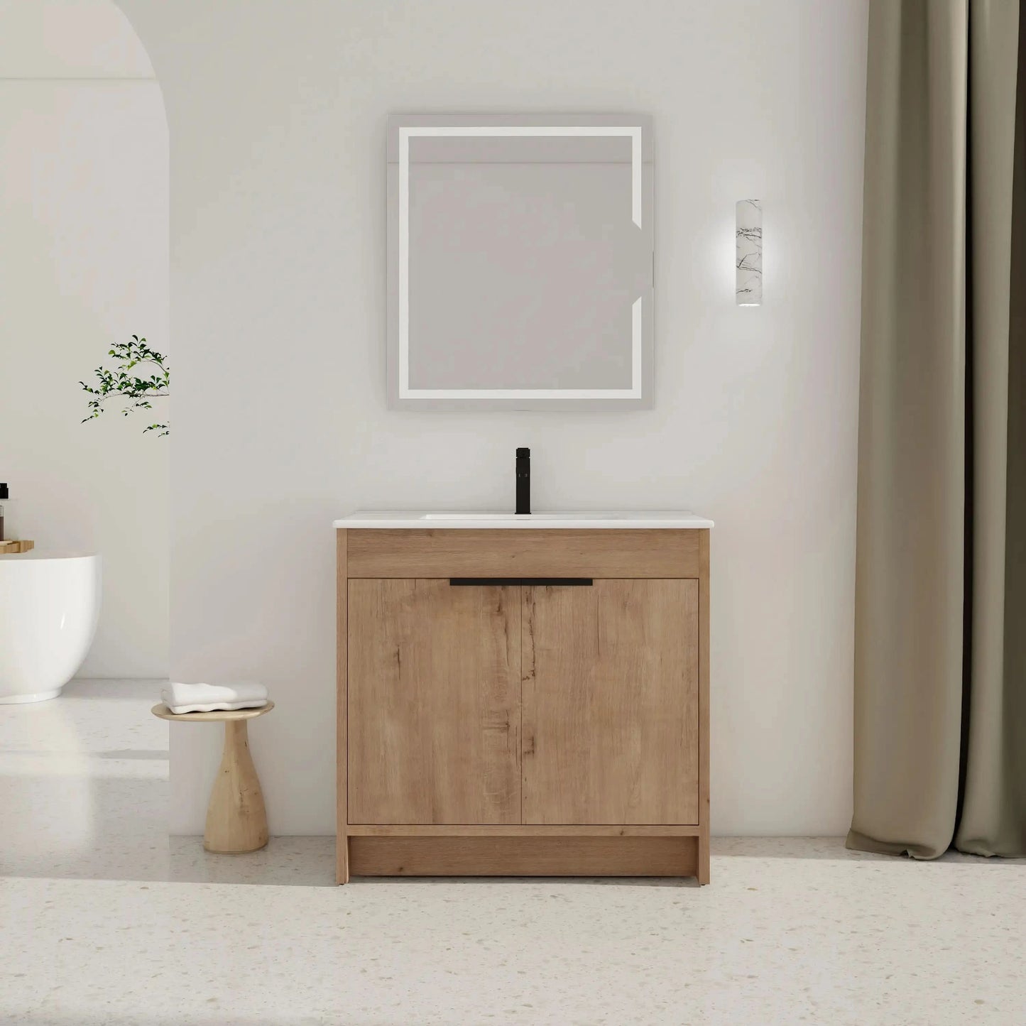 Freestanding Bathroom Vanity with Sink & 2 Soft-Close Doors color: Imitative Oak