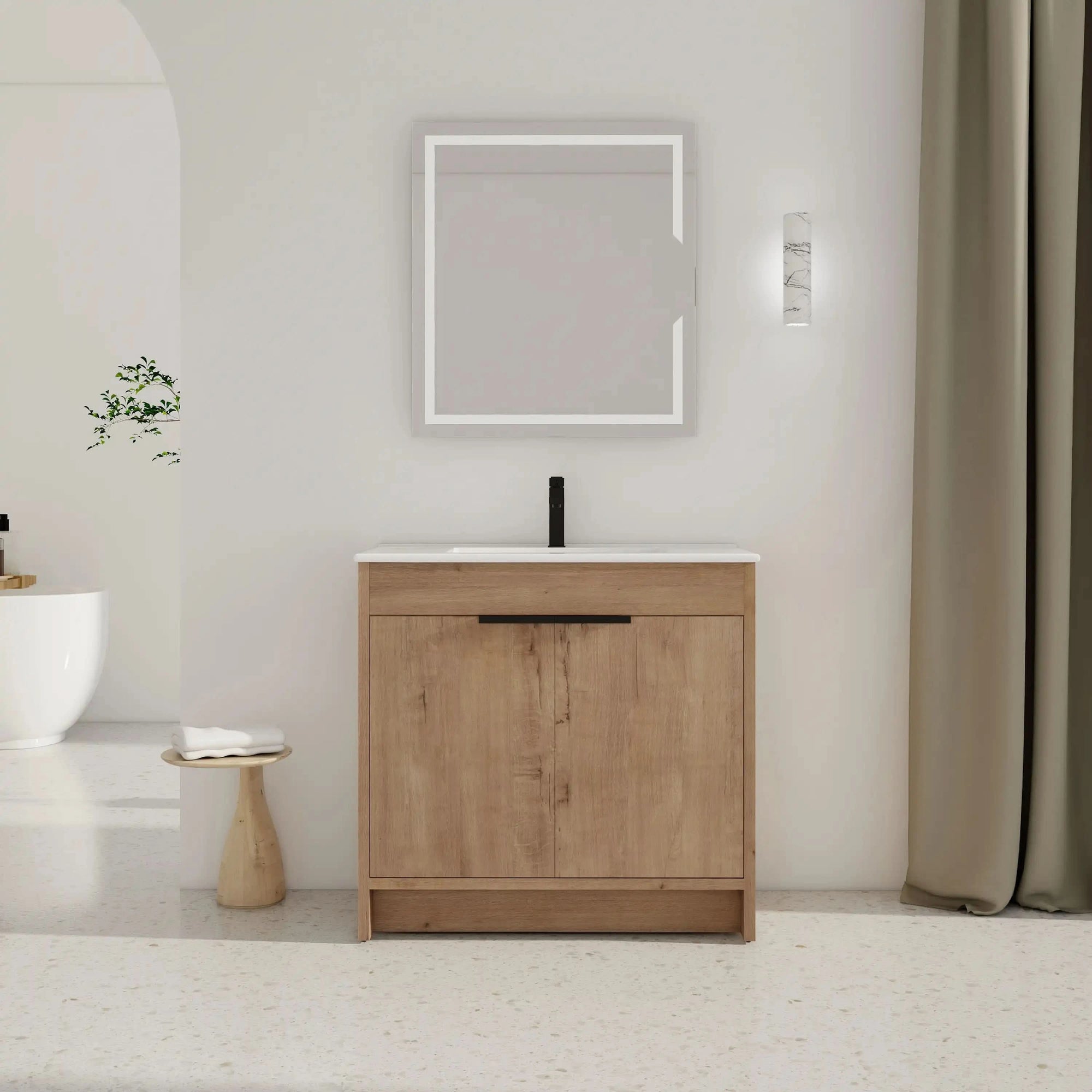 Freestanding Bathroom Vanity with Sink &amp; 2 Soft-Close Doors color: Imitative Oak