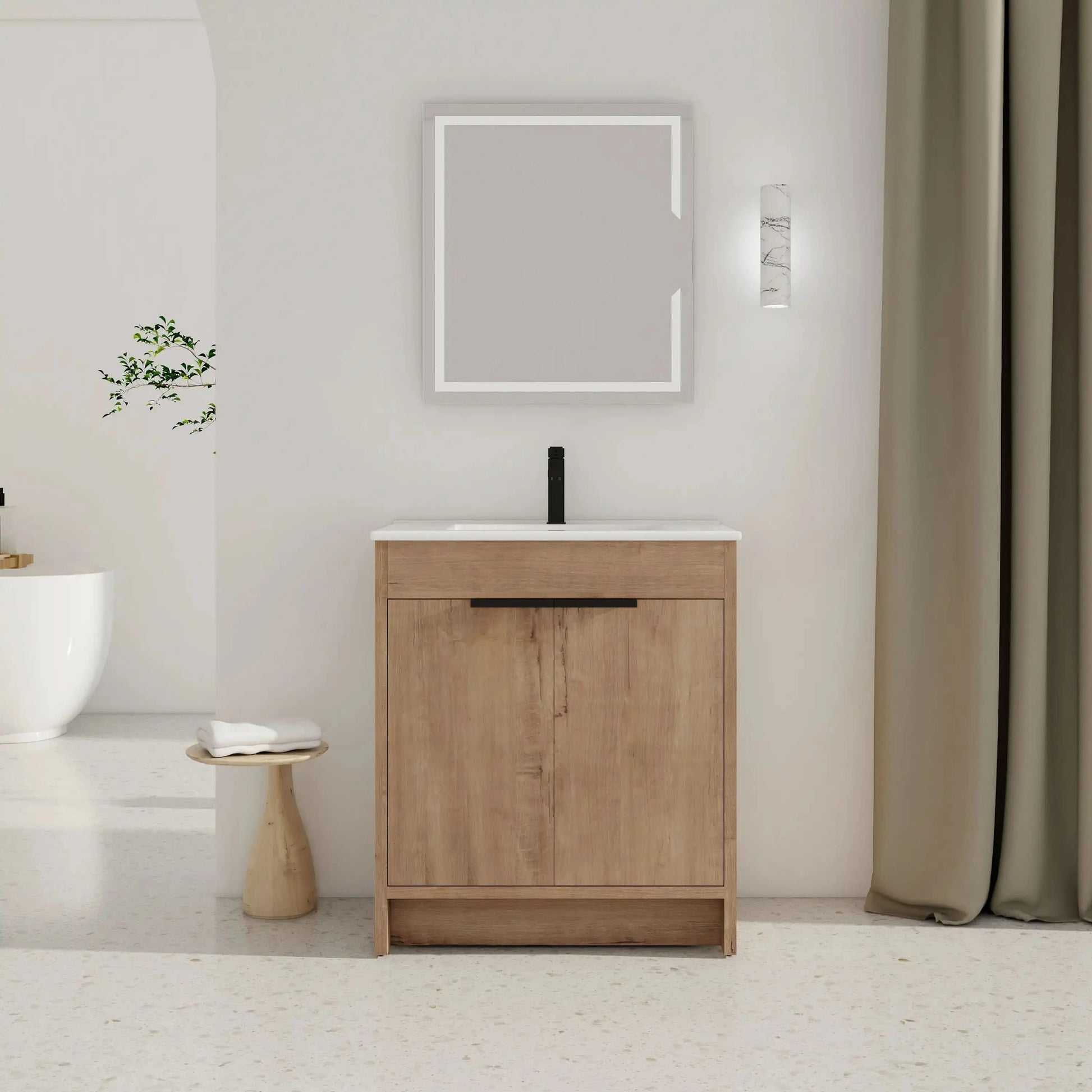 Freestanding Bathroom Vanity with Sink & 2 Soft-Close Doors color: Imitative Oak