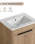 White integrated sink craftsmanship on freestanding 24 inch bathroom vanity with sink, 24" | Ace Decor