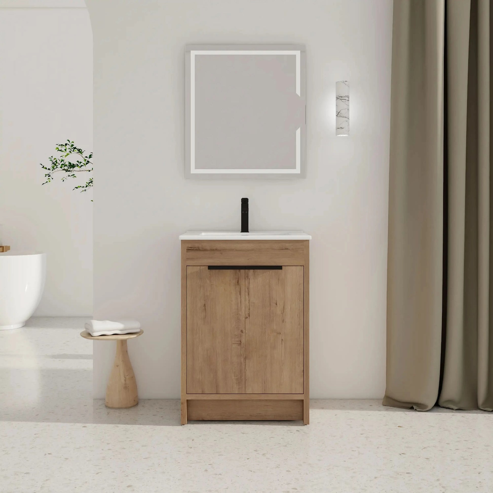 Freestanding Bathroom Vanity with Sink & 2 Soft-Close Doors color: Imitative Oak