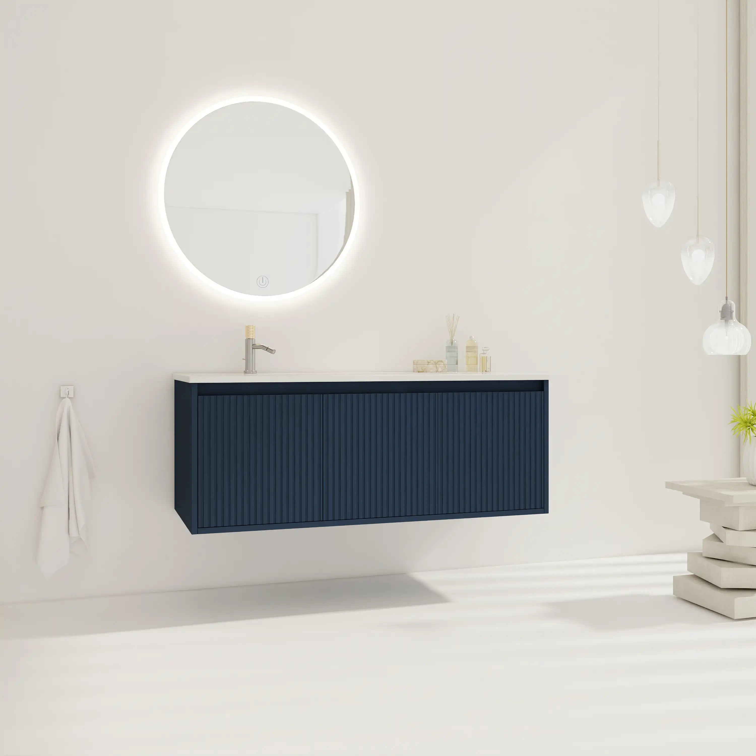 Wall-mounted 48 inches bathroom vanity front view in a modern bathroom.