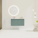 36" Saga Green Floating Bathroom Vanity with Drop-Shaped Sink & Grille Cabinet Doors