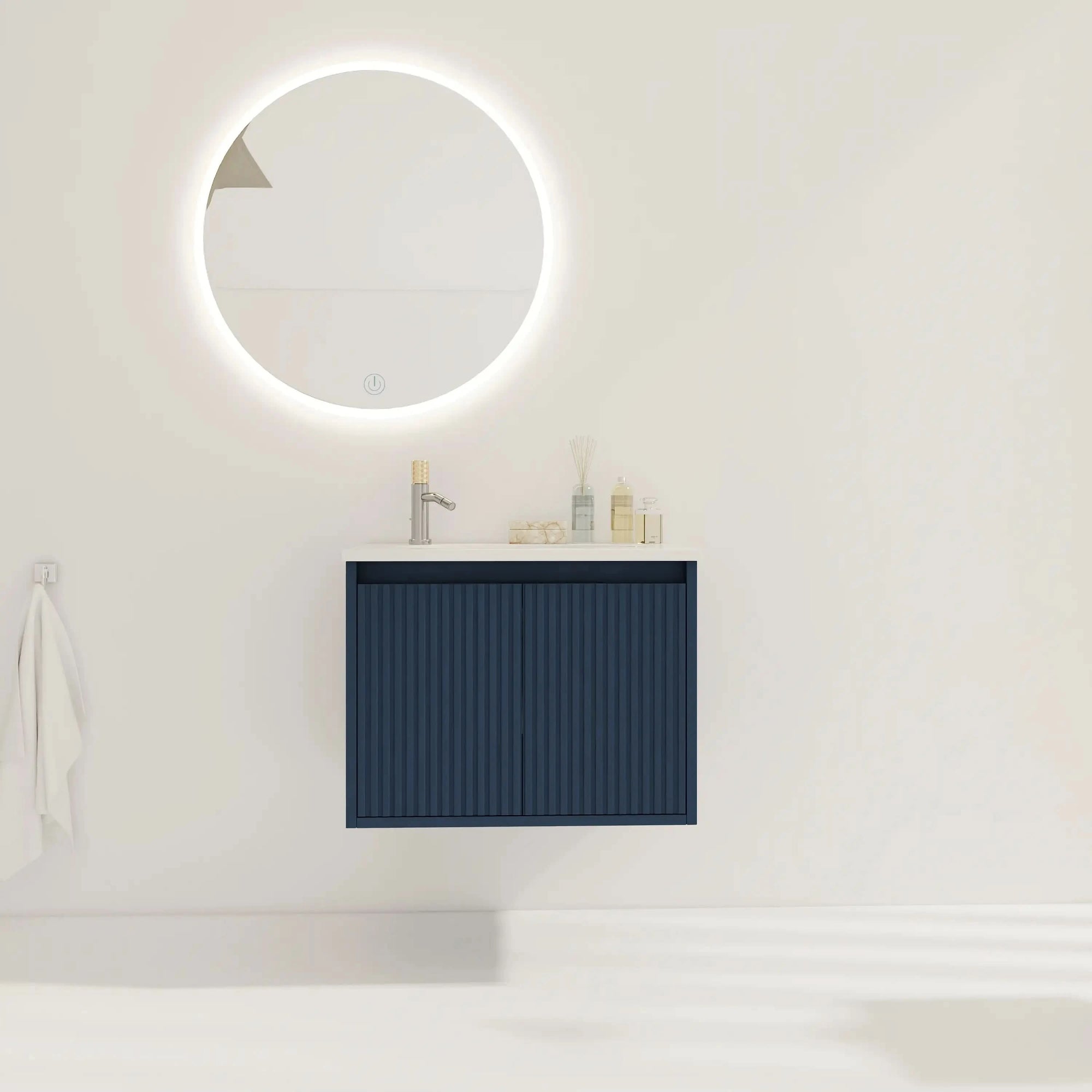 24" Floating Bathroom Vanity with Drop-Shaped Resin Sink – Modern Wall-Mounted Design color: Navy Blue