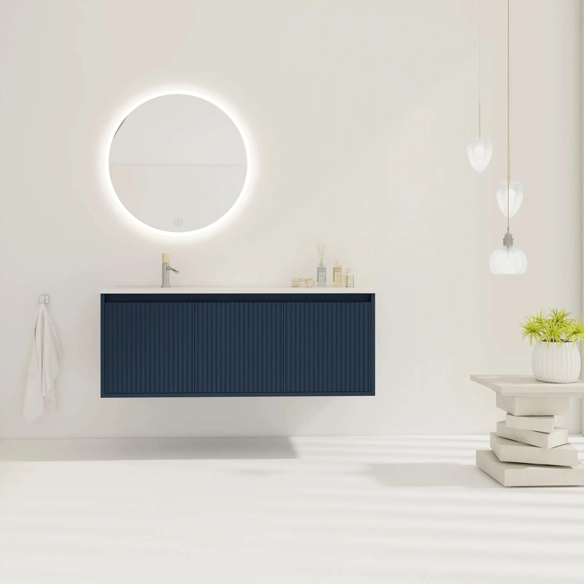 24" Floating Bathroom Vanity with Drop-Shaped Resin Sink – Modern Wall-Mounted Design color: Navy Blue