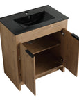 Open cabinet storage view of 30" bathroom vanity with sink and adjustable shelf | Ace Decor