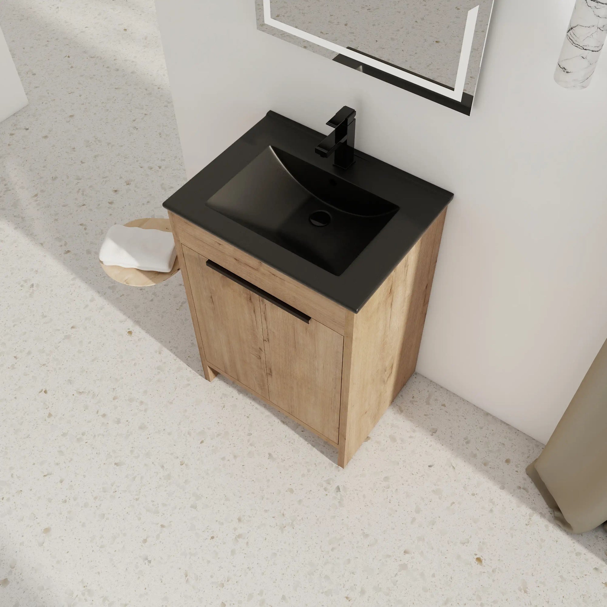 24" black bathroom sink vanity top view with matte black integrated sink | Ace Decor
