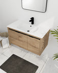 36" floating sink vanity for bathroom in imitative oak finish with modern wall-mounted design | Ace Decor