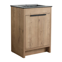 Front view of 24" black bathroom sink vanity with imitative oak finish and double doors | Ace Decor
