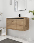 36" floating sink vanity for bathroom in imitative oak with spacious cabinet storage | Ace Decor