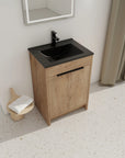Installed scene of 24" black bathroom sink vanity in modern bathroom setting | Ace Decor