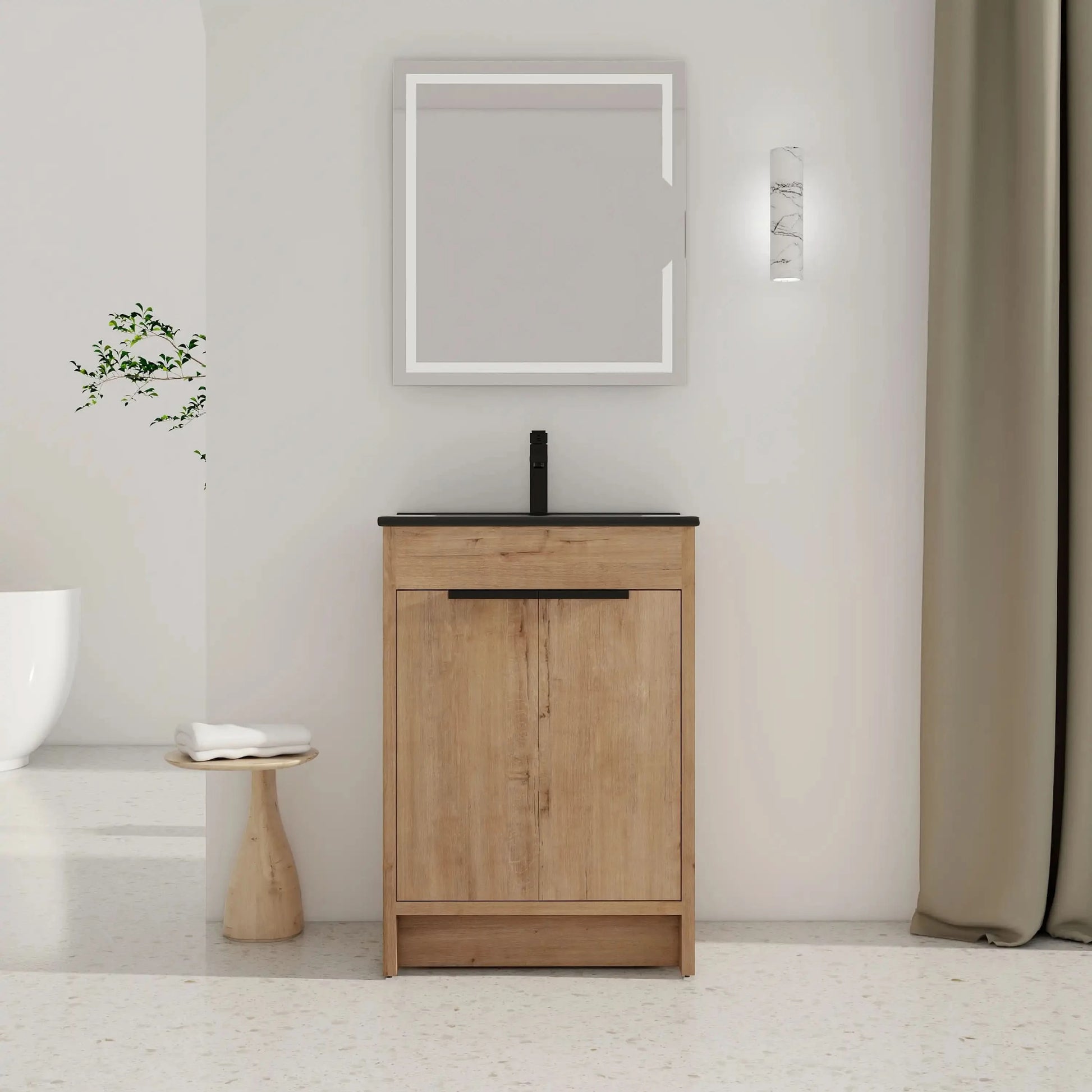 Freestanding Bathroom Vanity with Sink & 2 Soft-Close Doors color: Imitative Oak