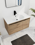 36" floating sink vanity for bathroom styled in modern bathroom with wall-mounted minimalist look | Ace Decor