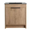 30 inch bathroom vanity with sink, freestanding imitative oak cabinet with black integrated sink front view, 30" | Ace Decor