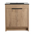 30 inch bathroom vanity with sink, freestanding imitative oak cabinet with black integrated sink front view, 30" | Ace Decor