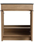 Front view of 30" imitative oak freestanding vanity with black integrated sink, modern style | Ace Decor
