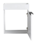 16" white vanity cabinet frame with open door and black handle