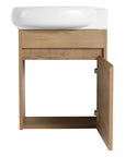 16" single floating bathroom vanity with open door and white ceramic sink