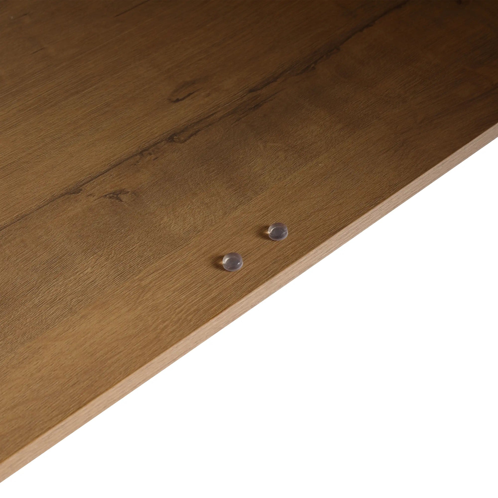 Close-up of shelf bumpers on a 48 inch bathroom vanity wall mounted, wood finish detail | Ace Decor
