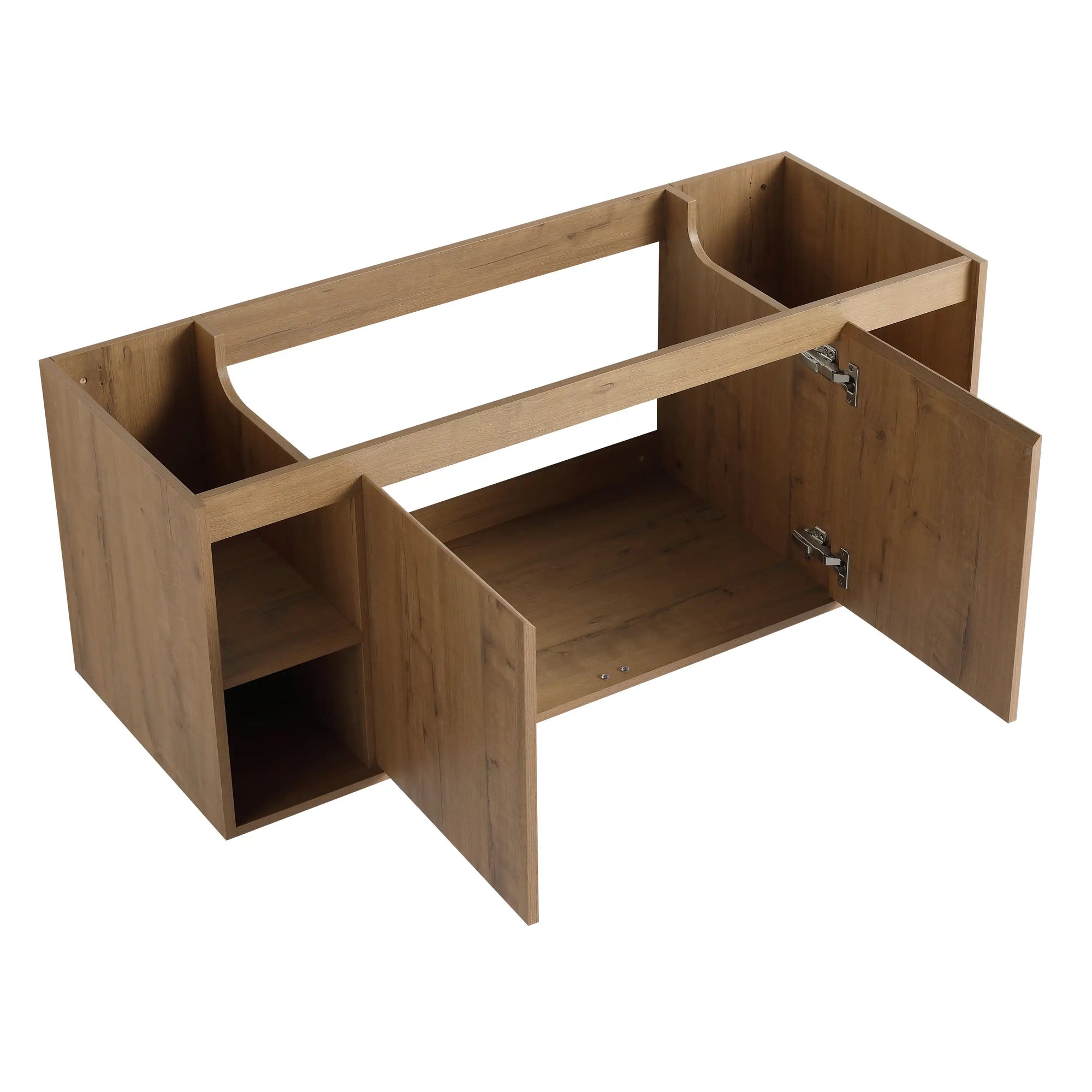 48 inch bathroom vanity wall mounted cabinet frame with open interior structure and side shelving | Ace Decor