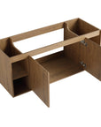 48 inch bathroom vanity wall mounted cabinet frame with open interior structure and side shelving | Ace Decor