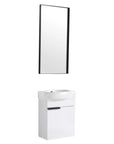 16" white vanity set with matching black-framed mirror