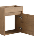 16" single floating bathroom vanity cabinet with exposed hinges and wood finish