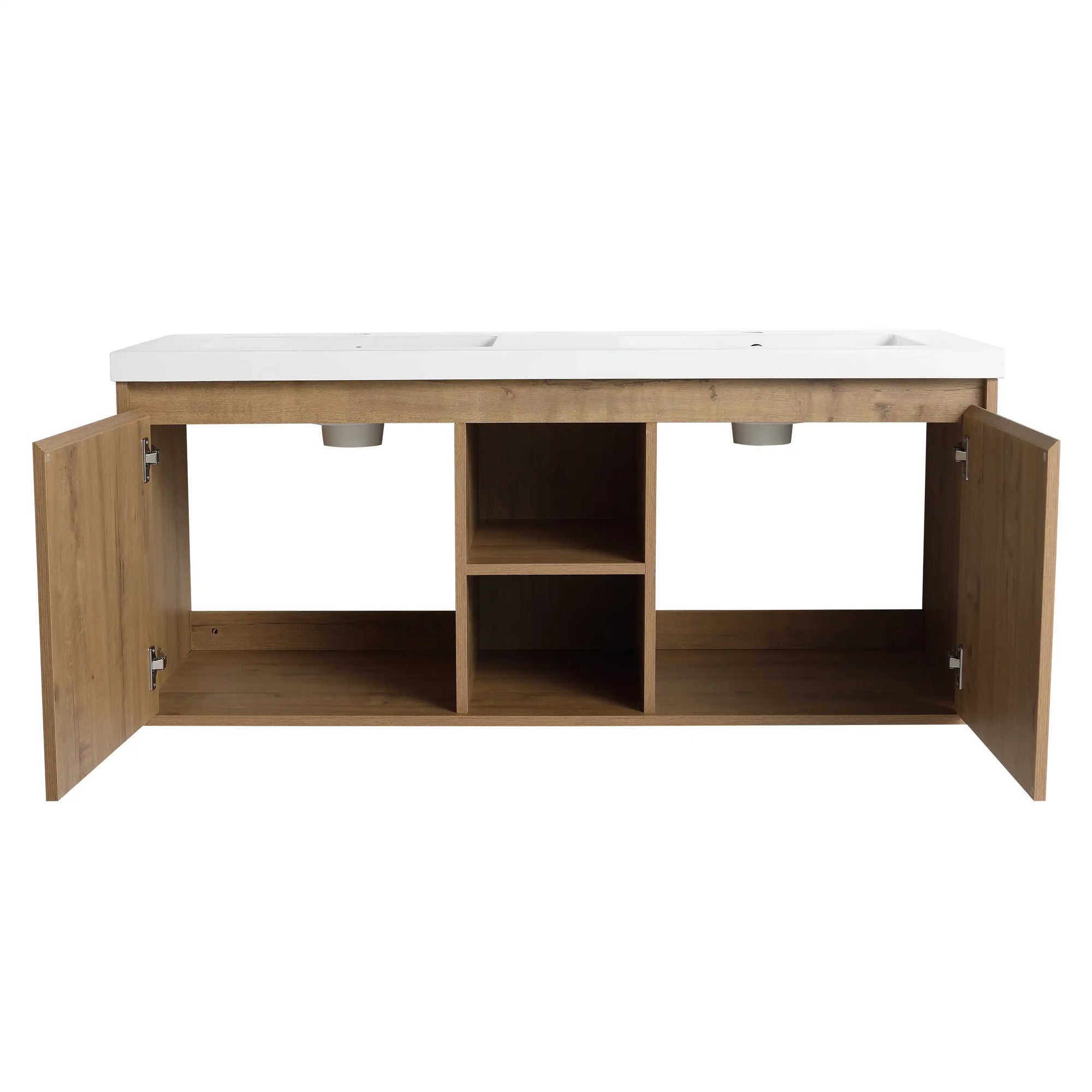 48 inch wall mounted bathroom vanity with sink with adjustable interior shelves and open center compartment | Ace Decor