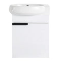 16" white compact vanity with ceramic sink and black handle