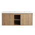 48 inch wall mounted bathroom vanity with sink featuring center open shelf and dual integrated sinks, front view | Ace Decor