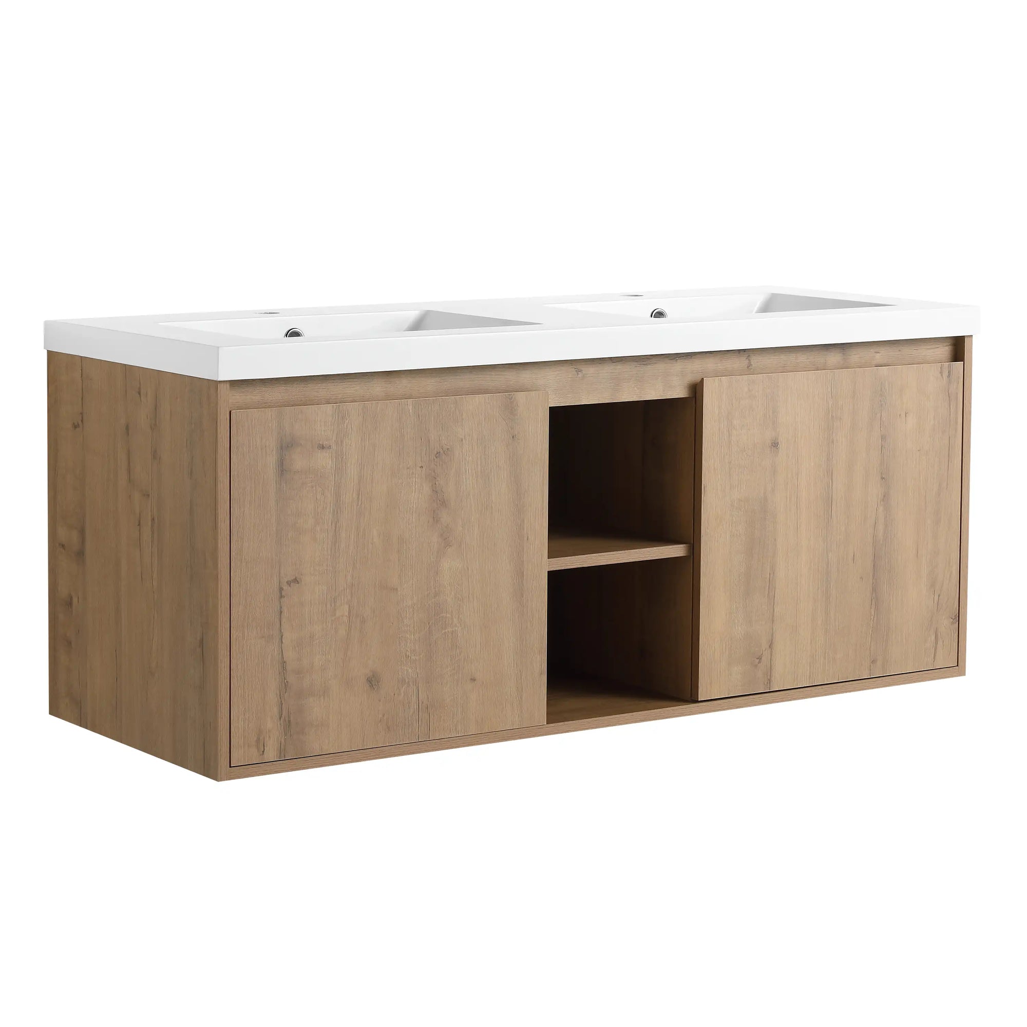 Oakridge Series 48" Wall-Mounted Bathroom Vanity with Center Open Storage &amp; Integrated Sinks