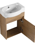 16" single floating bathroom vanity with open cabinet door and under-sink storage