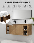 Large storage layout of 48 inch bathroom vanity wall mounted with side open shelves and cabinet doors | Ace Decor