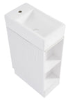 18.6" tiny vanity bathroom cabinet with sink and side shelf, angled view | Ace Decor