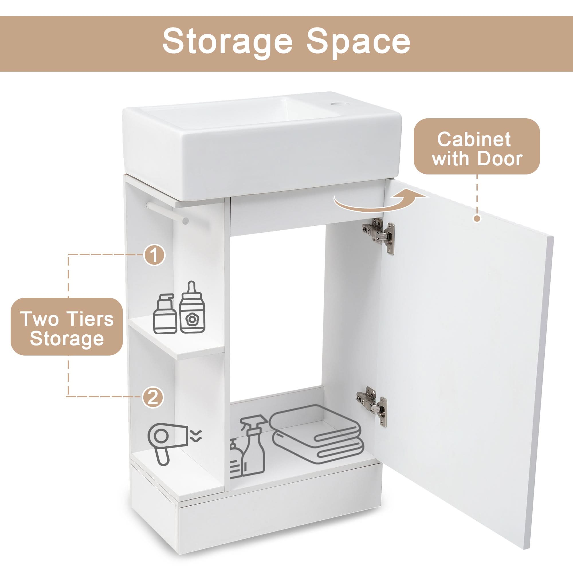 Bathroom Vanity Cabinet with Sink Two-tier Shelf COLOR:white