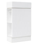 18.6" tiny vanity bathroom cabinet with side shelf, rear angled view | Ace Decor
