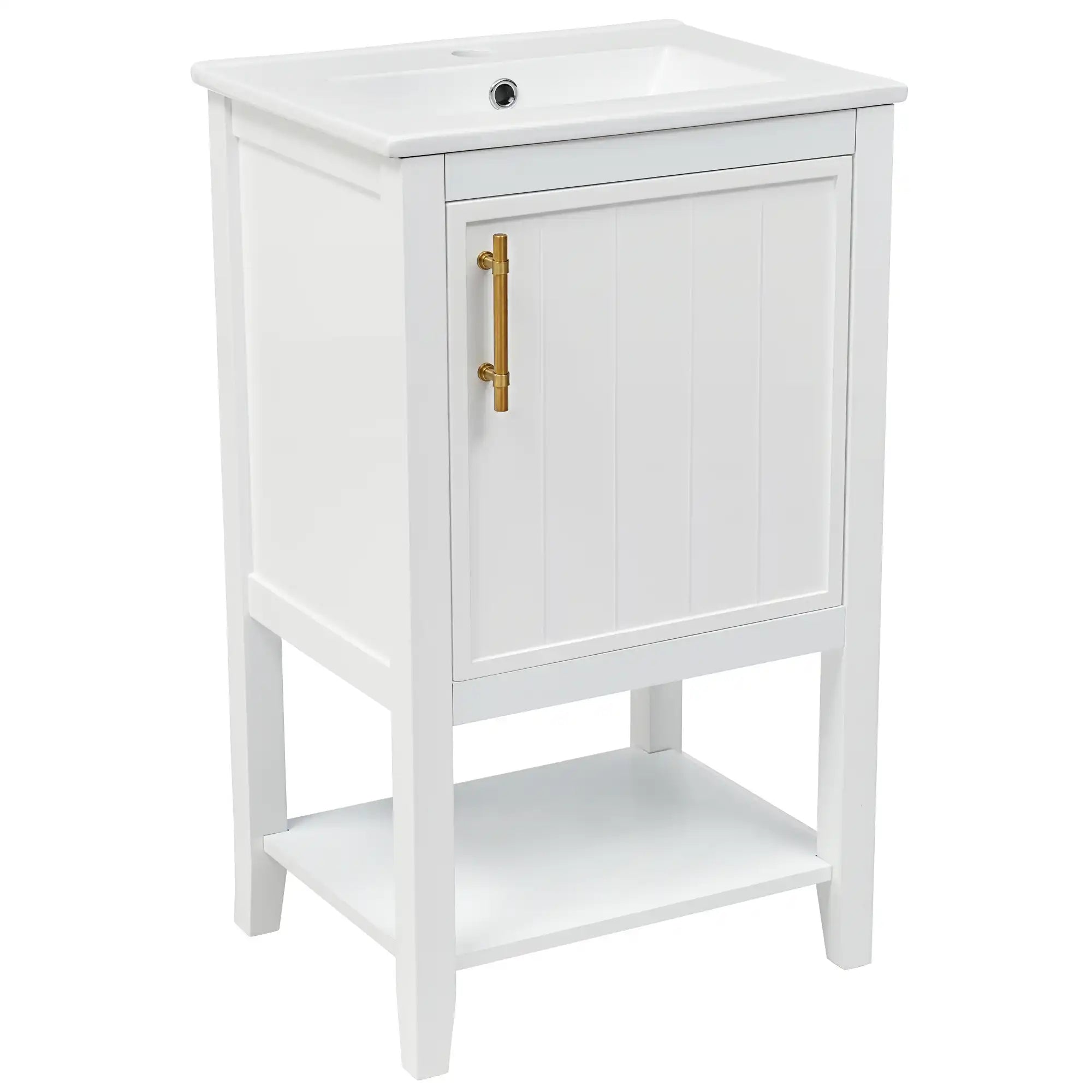 Mistford Series 20" Classic White Bathroom Vanity Cabinet with Sink, Soft-Closing Door, Storage Rack &amp; Open Shelf