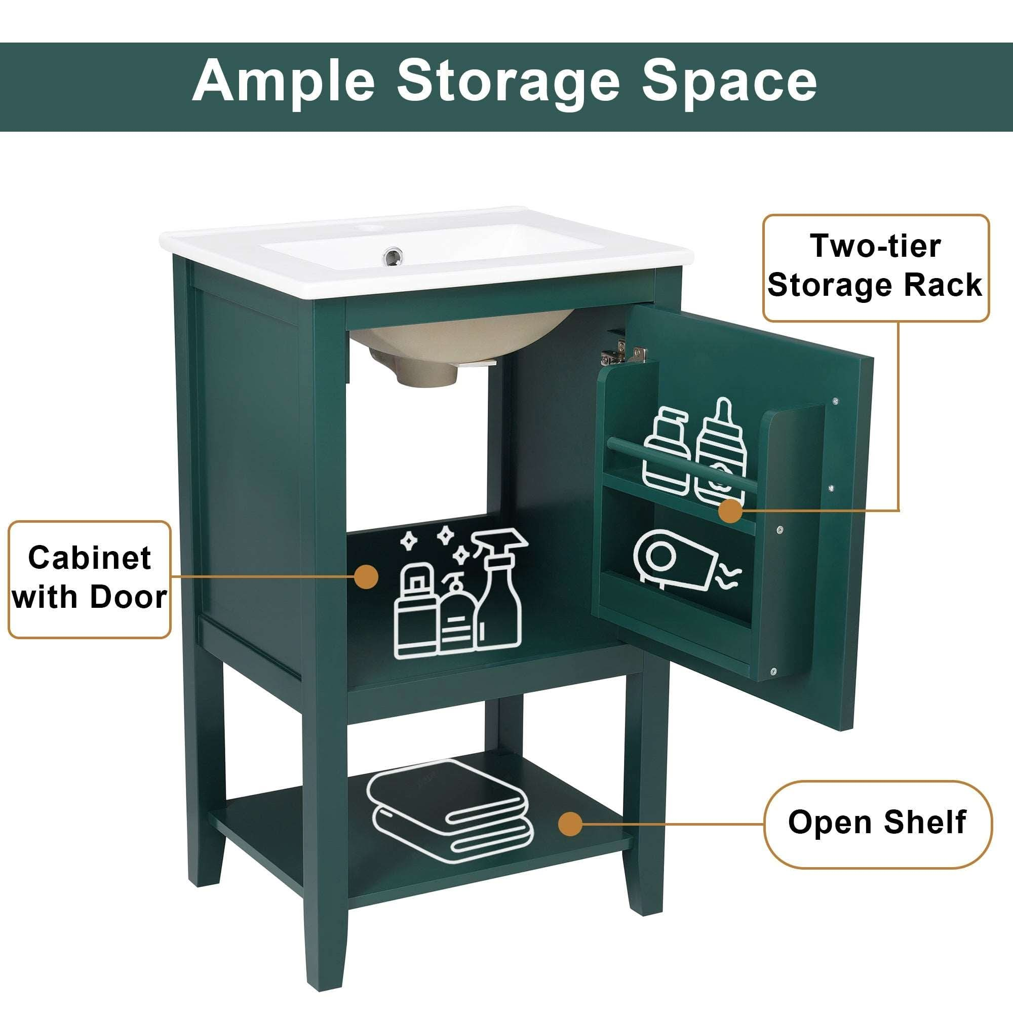 bathroom vanity cabinet open shelf color:green