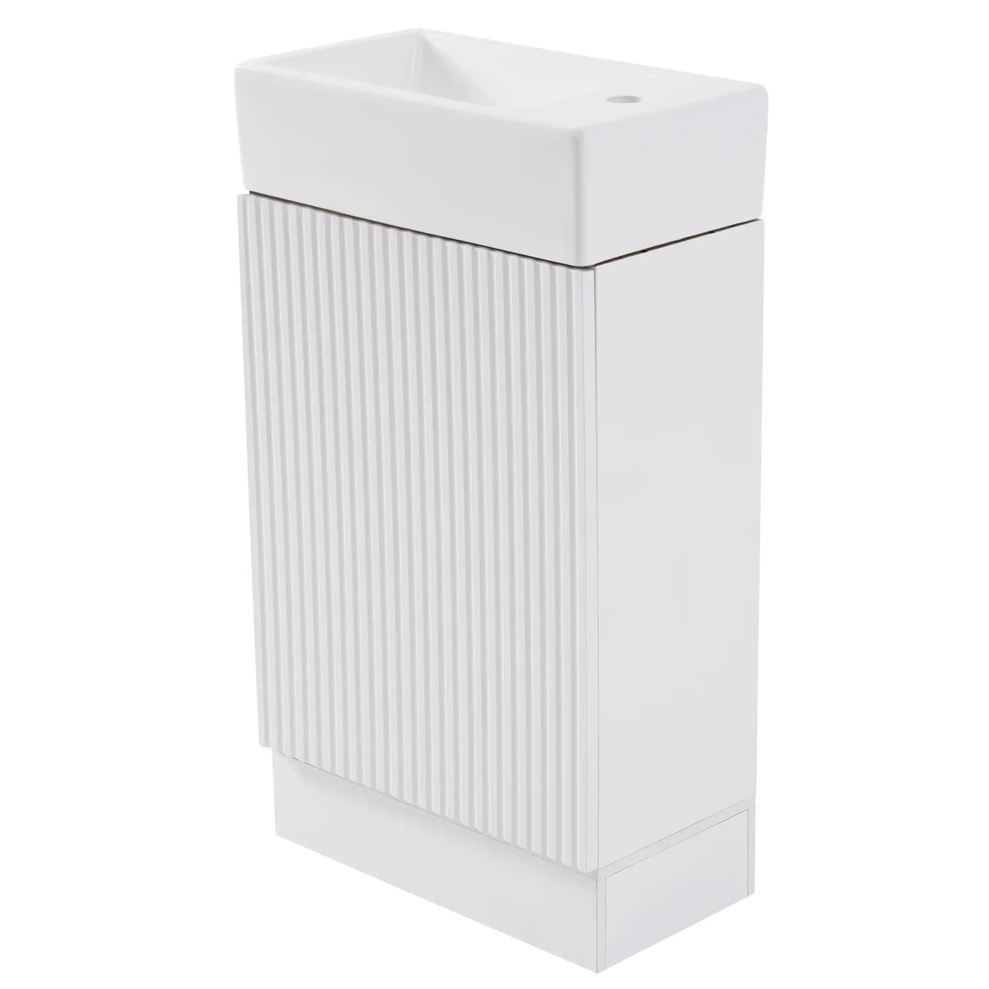 18.6" tiny vanity bathroom cabinet with integrated sink, angled view | Ace Decor
