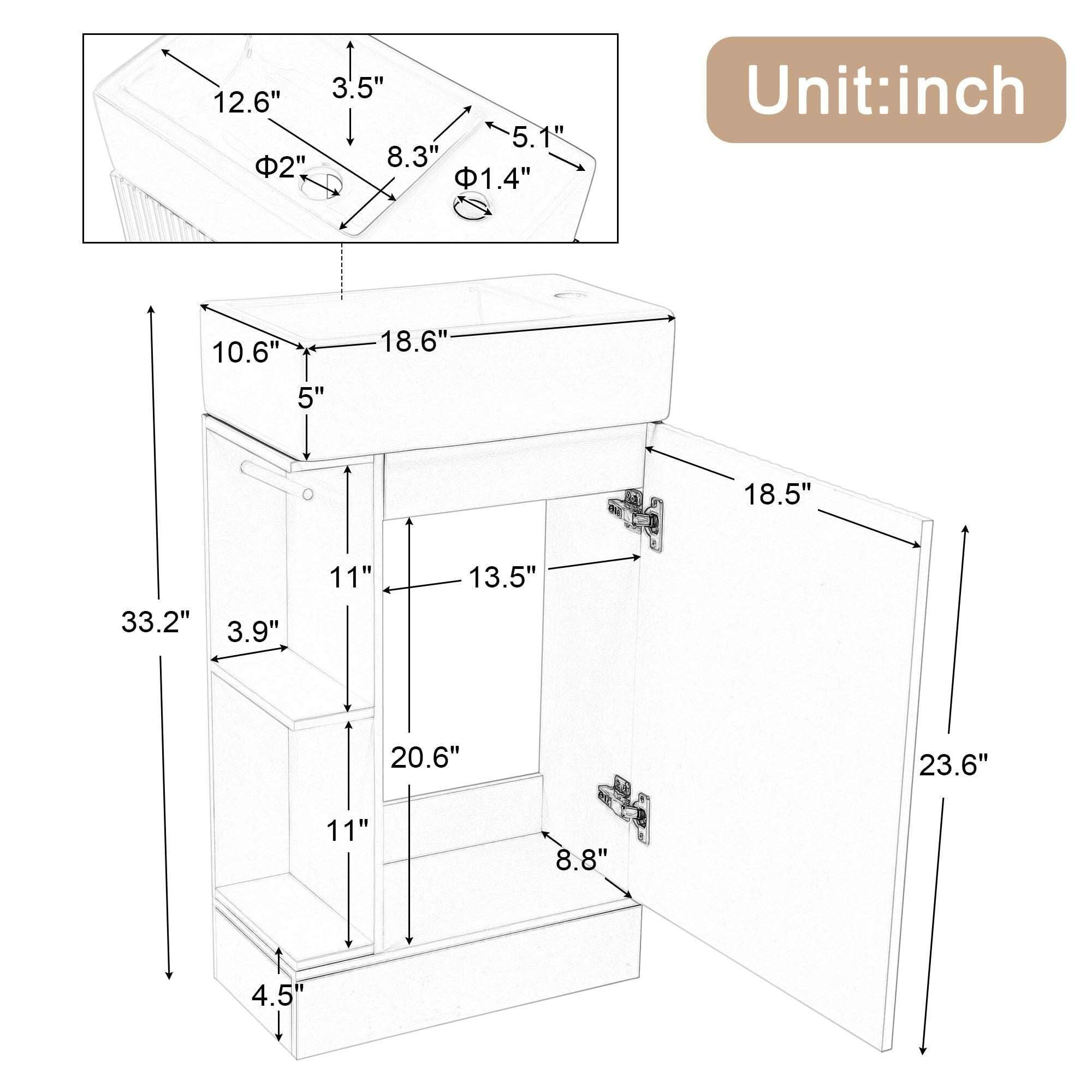 Bathroom Vanity Cabinet with Sink Two-tier Shelf COLOR:walnut